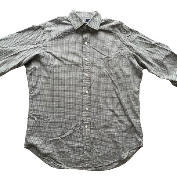 Polo Ralph Lauren REGENT Classic Fit Shirt L/S Mini Check Green Brown Sz L - Picture 2 of 8